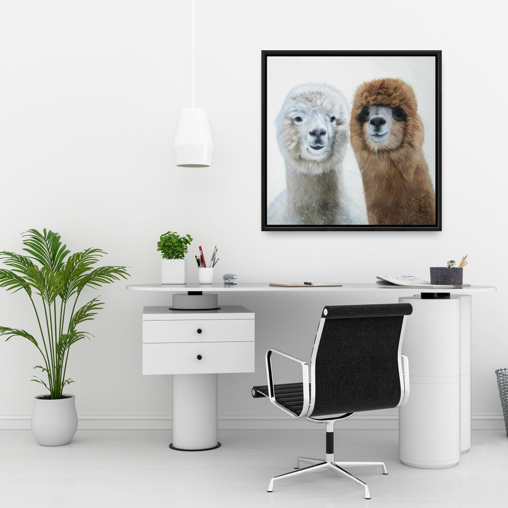 Décoration rustique de ferme | Toile encadrée « Deux lamas » pour chambre