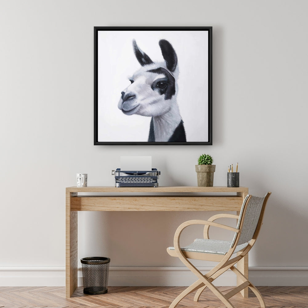 Toile de chambre blanche rustique - Décoration d'intérieur Lama noir et blanc