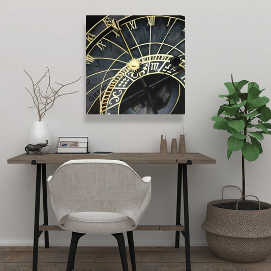 Horloge astrologique sur toile – Décoration d'intérieur Terre noire et galaxie