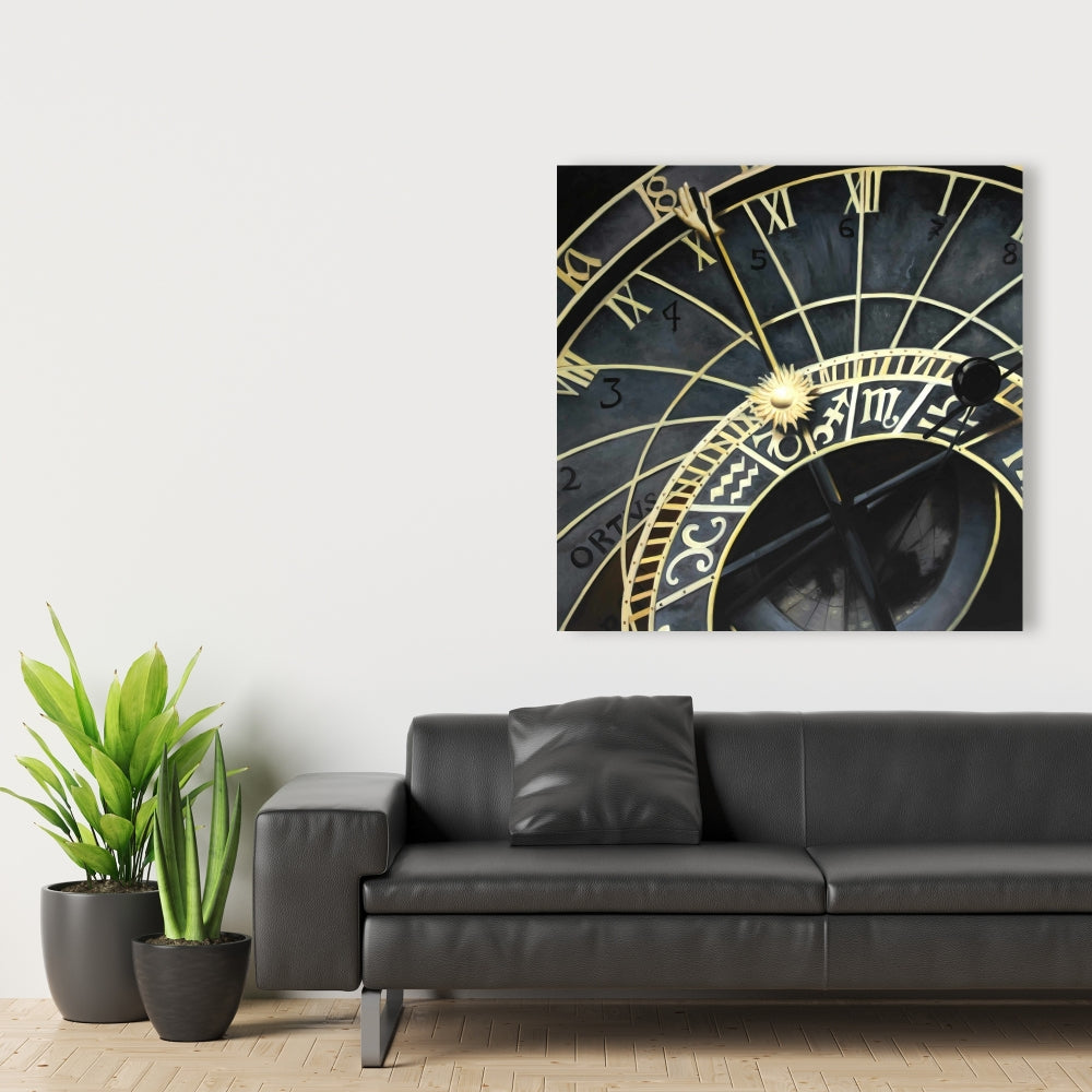 Horloge astrologique sur toile – Décoration d'intérieur Terre noire et galaxie