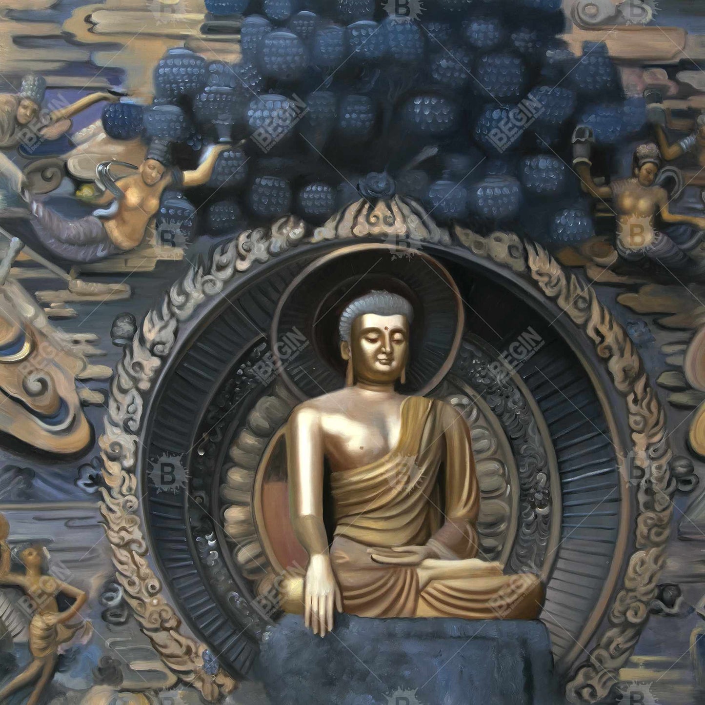 Toile du Grand Bouddha Lingshan | Décoration spirituelle pour salon