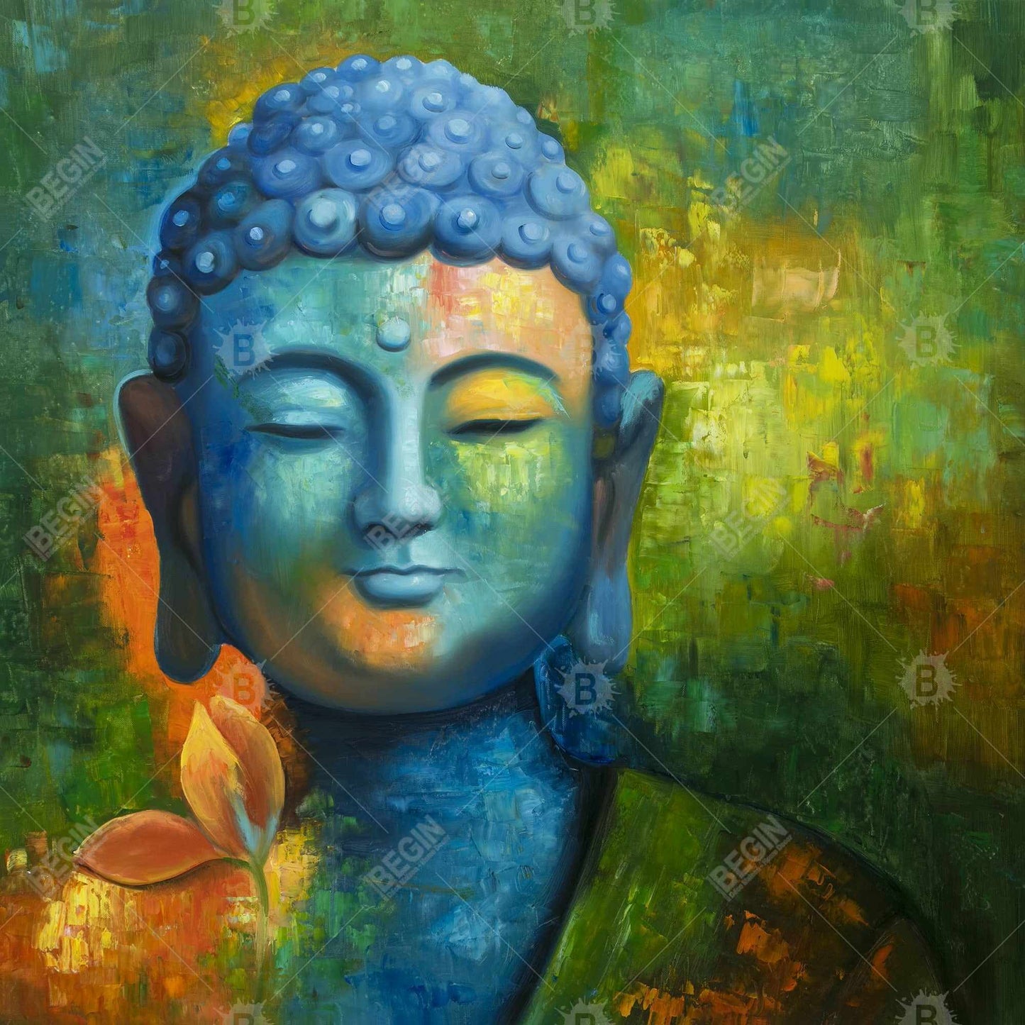 Toile encadrée Bouddha bienheureux | Décoration intérieure spirituelle asiatique bleue