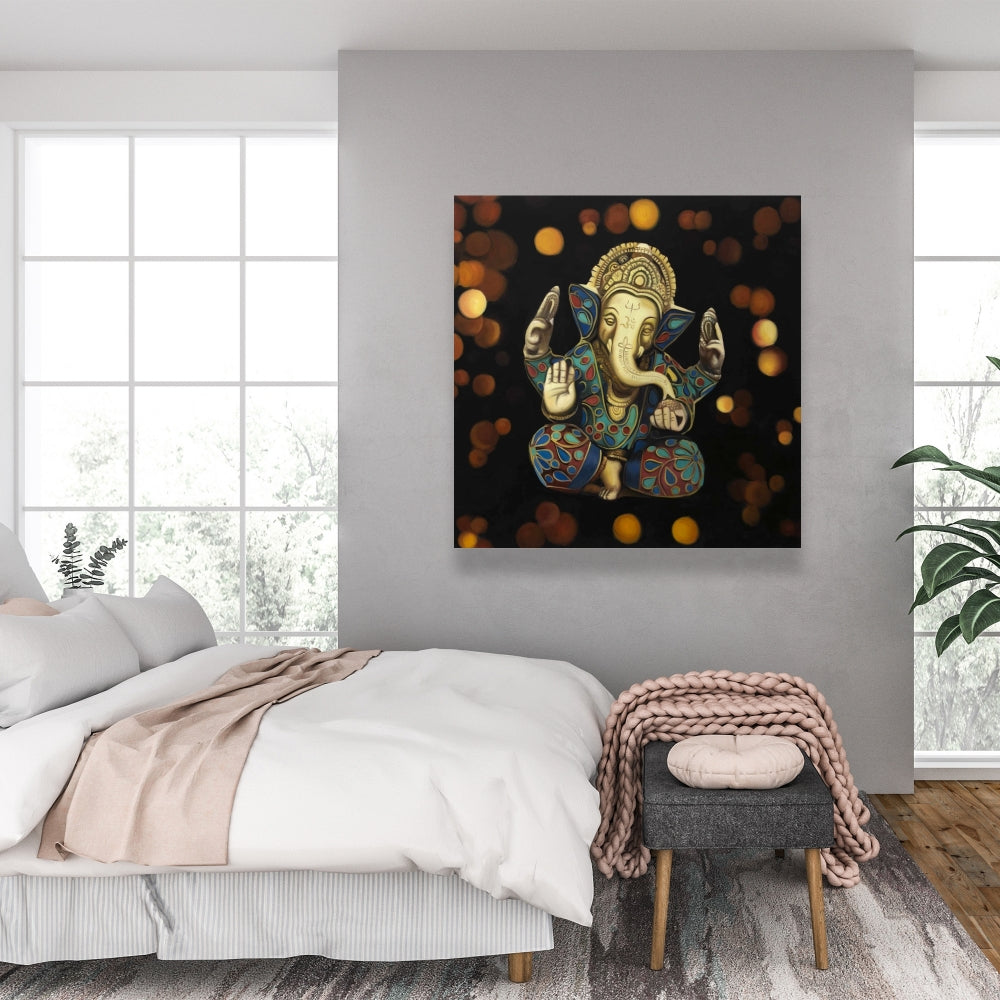 Ganesh Black Elephant Canvas - Spiritual Home Decor Art