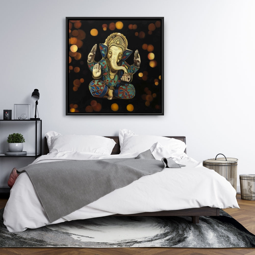Toile encadrée Ganesh | Décoration religieuse et spirituelle noire