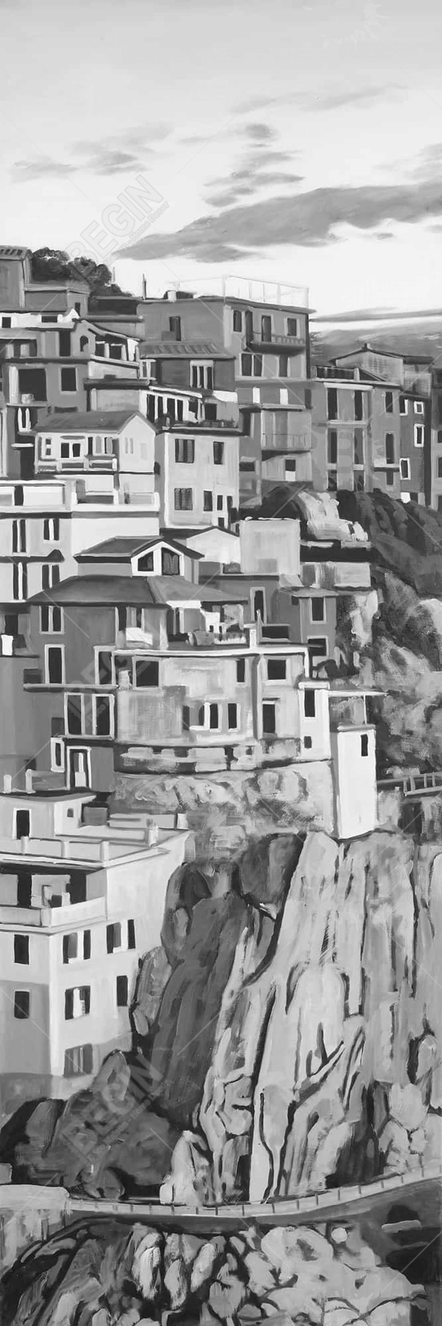 Monochrome Gray Manarola Italy Architecture Canvas | Home Decor