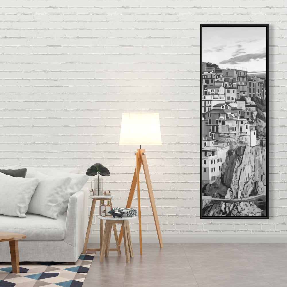 Monochrome Gray Manarola Italy Architecture Canvas | Home Decor