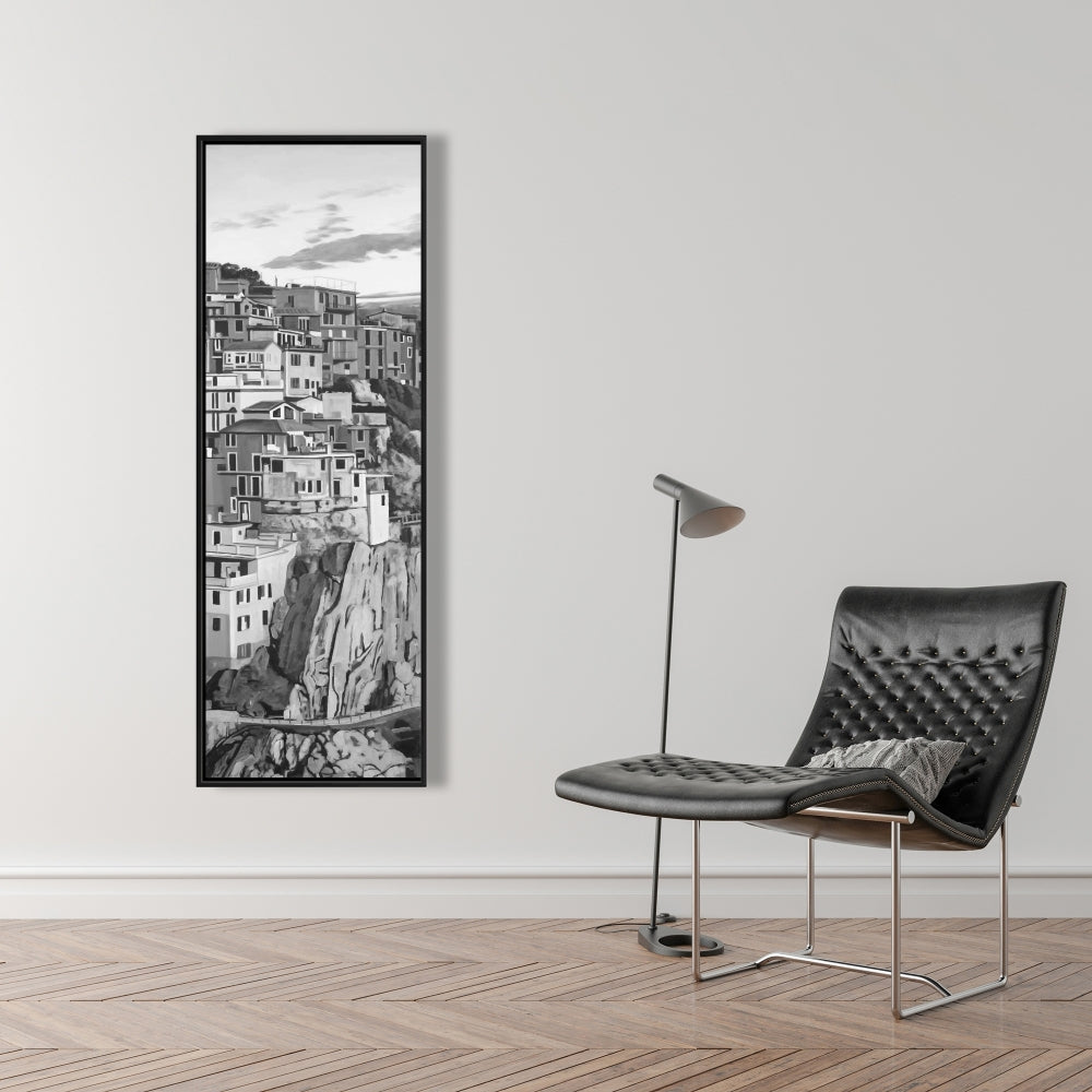 Monochrome Gray Manarola Italy Architecture Canvas | Home Decor