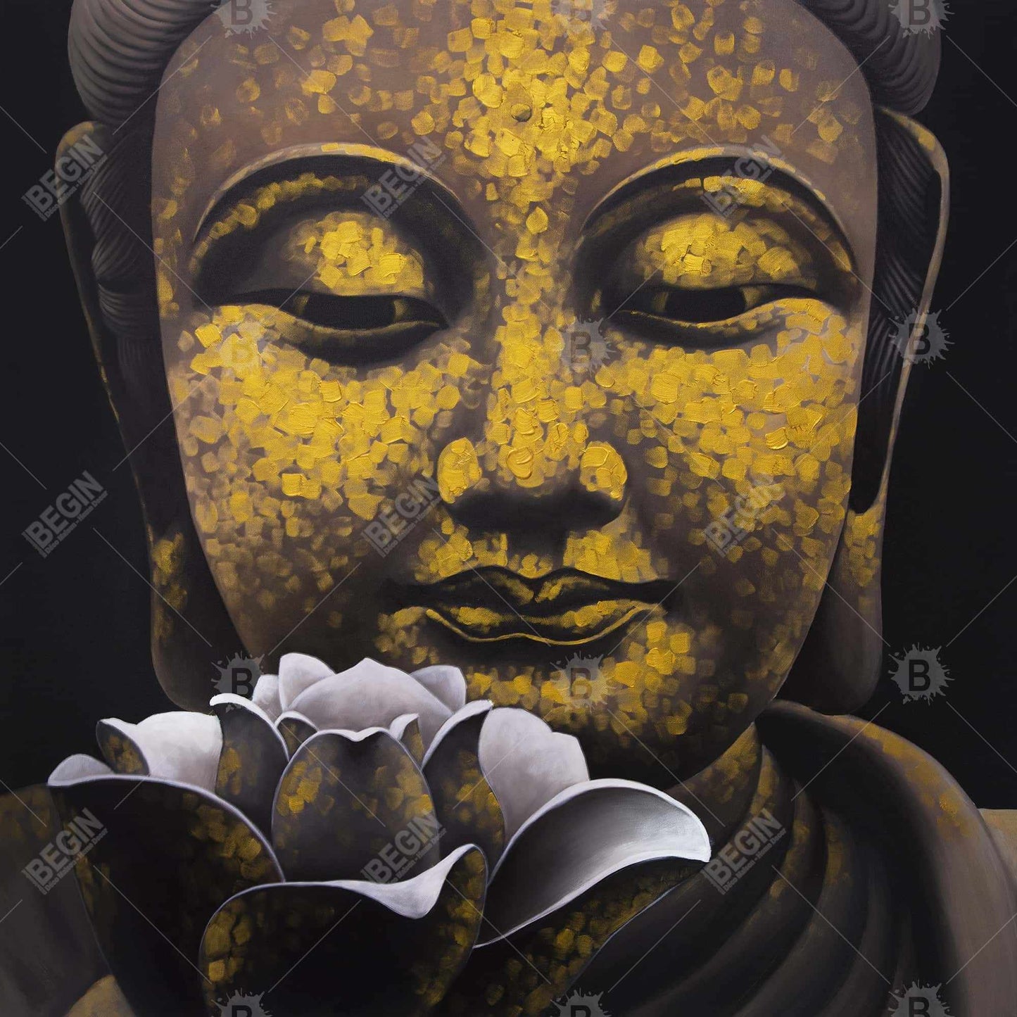 Toile encadrée représentant Bouddha et Lotus – Décoration intérieure spirituelle