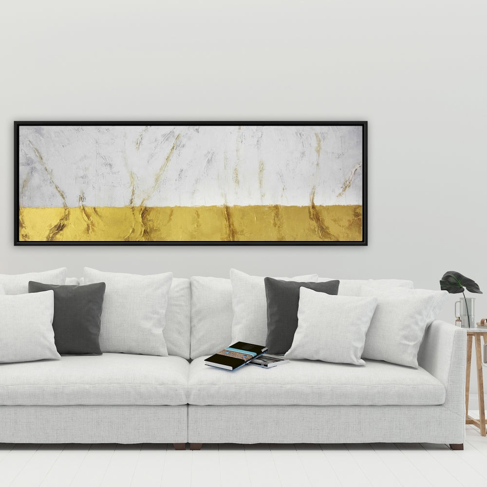 Golden Shine White Framed Canvas - Modern Home Decor Art