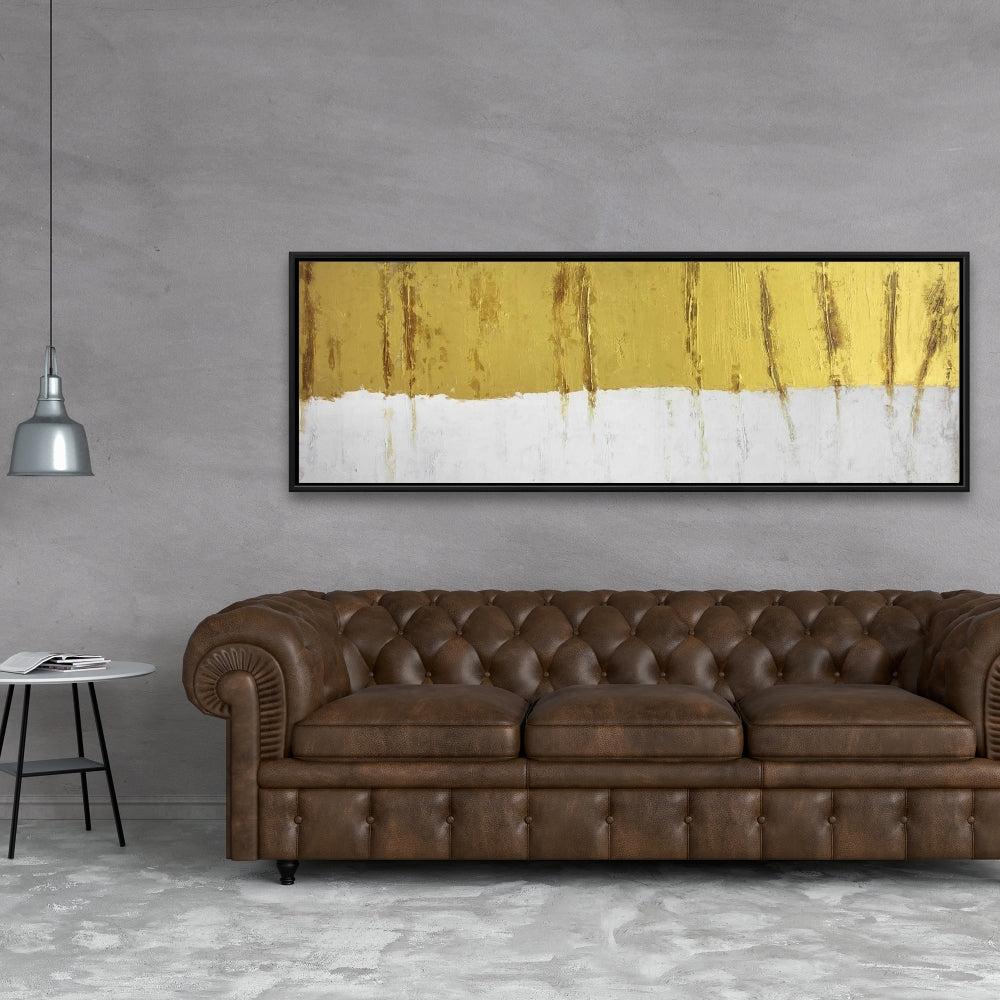 Toile abstraite à rayures dorées | Cadre blanc pour décoration de chambre
