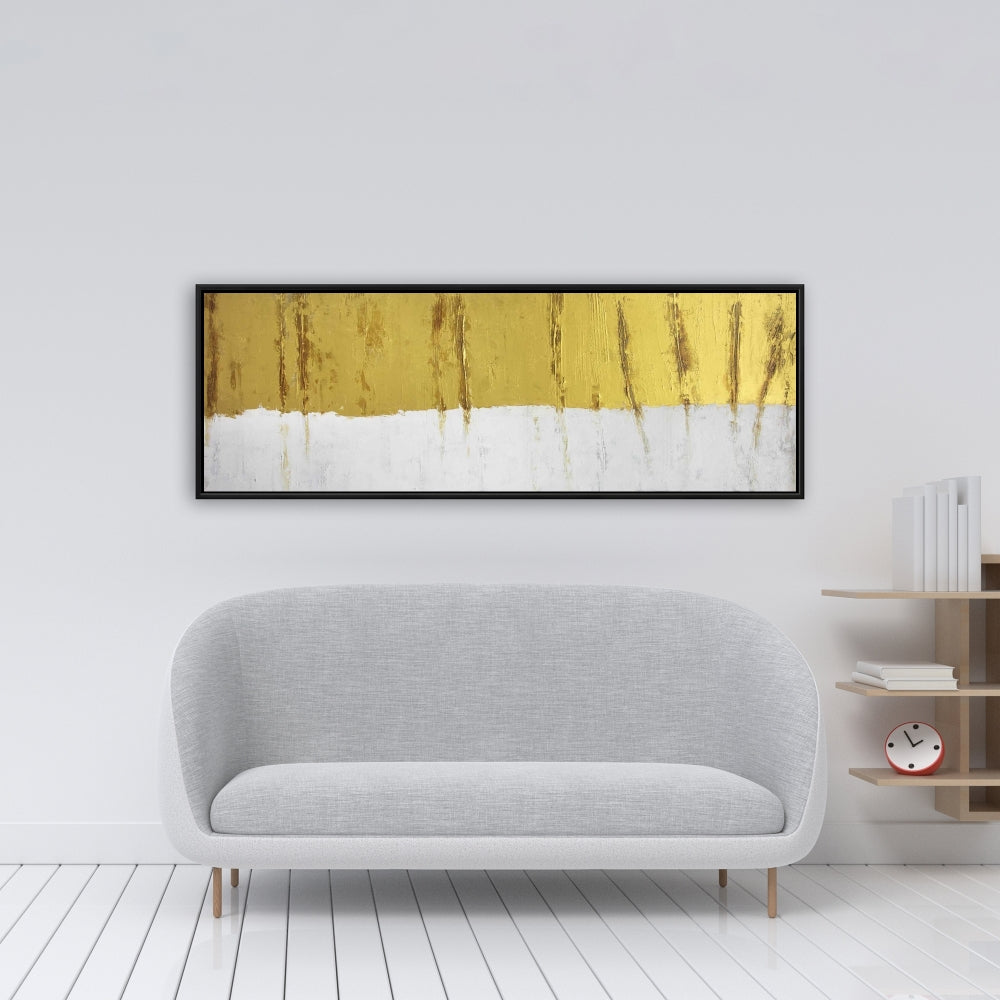 Toile abstraite à rayures dorées | Cadre blanc pour décoration de chambre