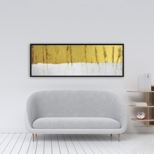 Toile abstraite à rayures dorées | Cadre blanc pour décoration de chambre