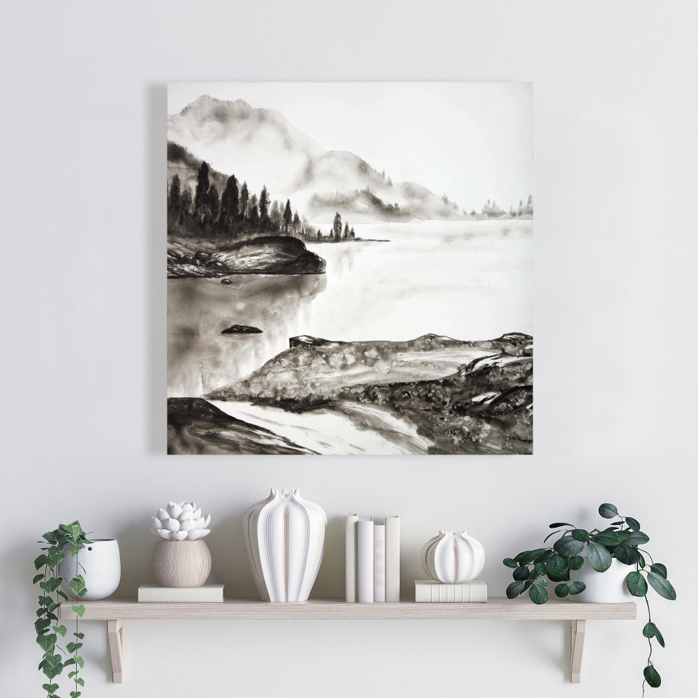 Peaceful Landscape White Canvas | Living Room Decor Artwork
