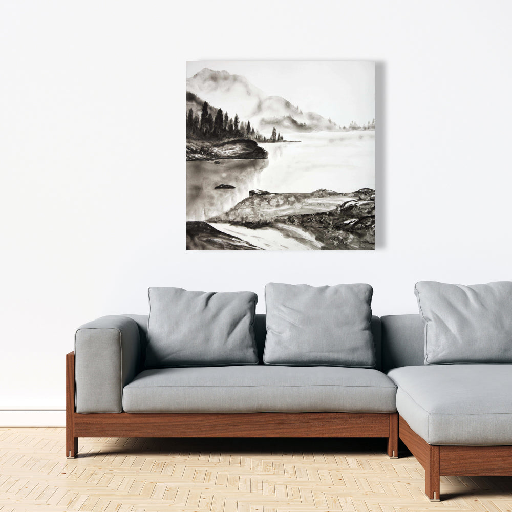 Peaceful Landscape White Canvas | Living Room Decor Artwork