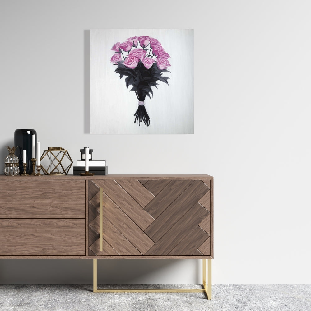 Bouquet of Roses Canvas - Black Leaves Bedroom Wall Art Decor