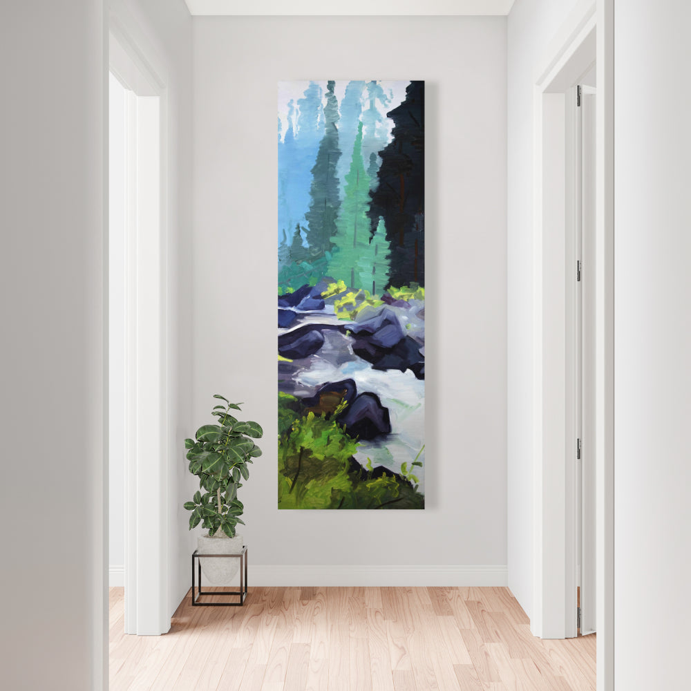 Beautiful Waterfall Canvas | Blue Trees Art for Home Decor