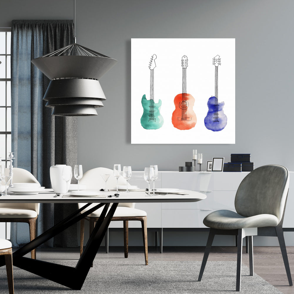 Blue Livingroom Canvas - Three Guitars Musical Home Decor