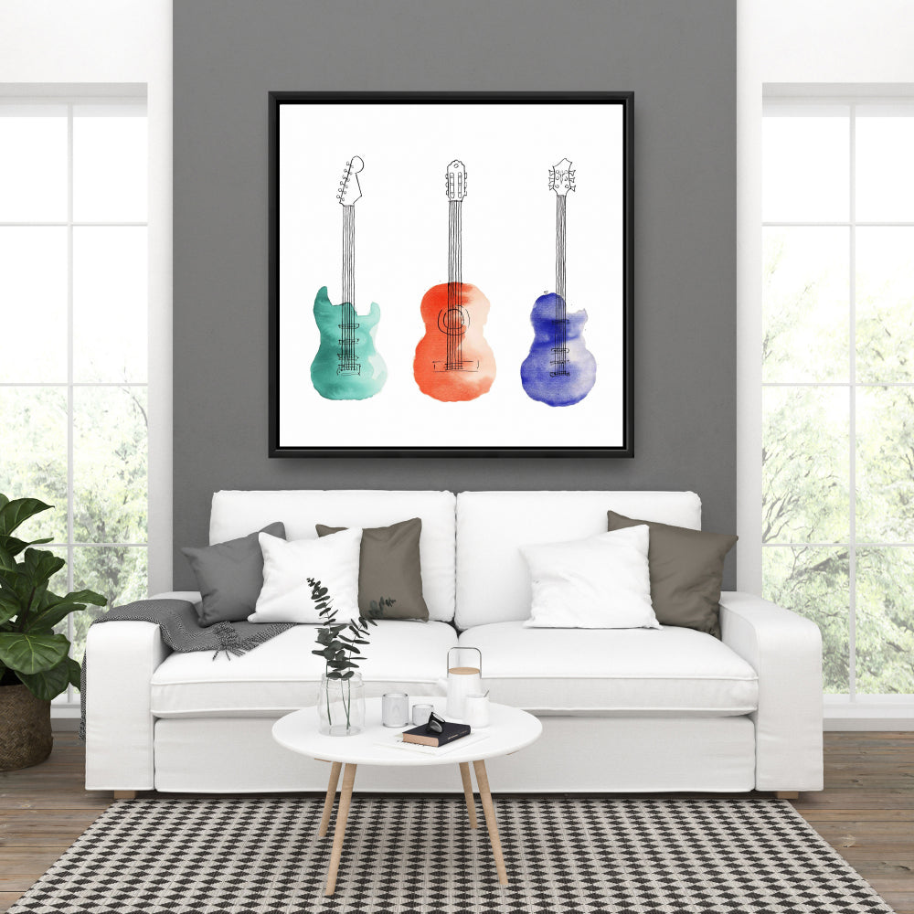 Toile encadrée « Trois guitares » | Décoration musicale pour la maison