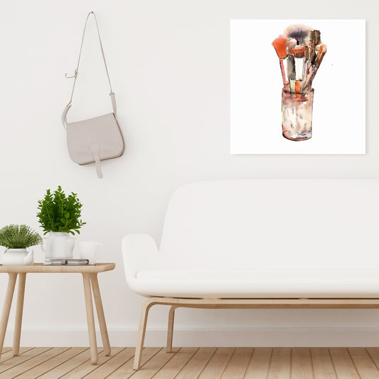 Ensemble de pinceaux de maquillage sur toile | Décoration murale pour chambre