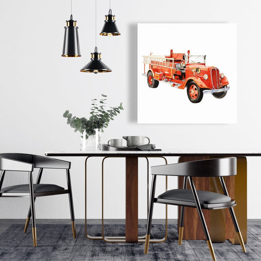 Toile vintage Camion de pompiers | Décoration murale pour chambre