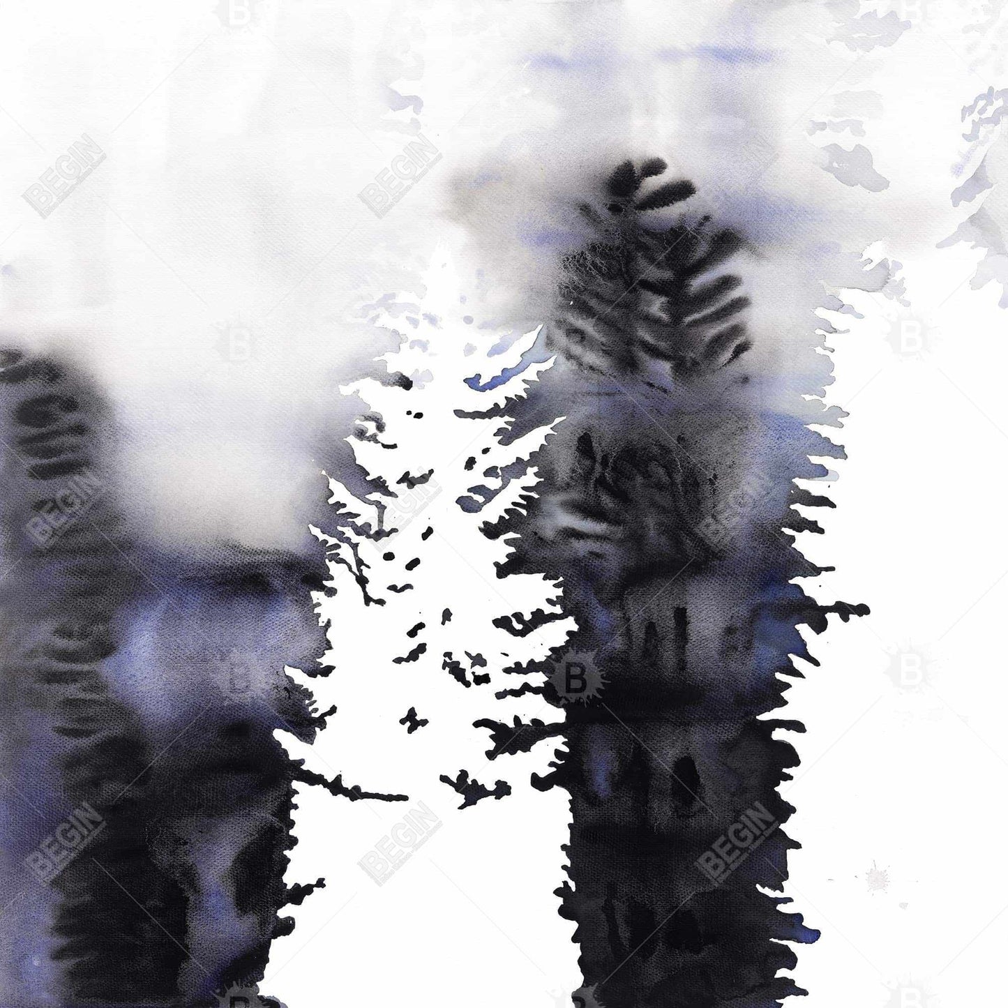 Toile de chambre bleue – Silhouettes d'arbres, décoration murale