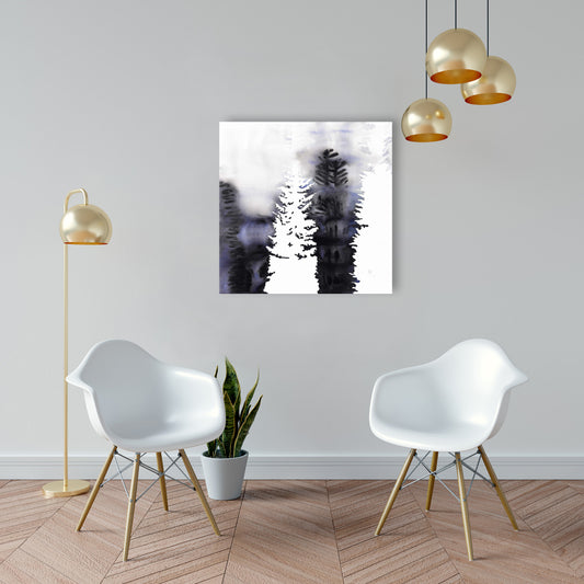 Toile de chambre bleue – Silhouettes d'arbres, décoration murale