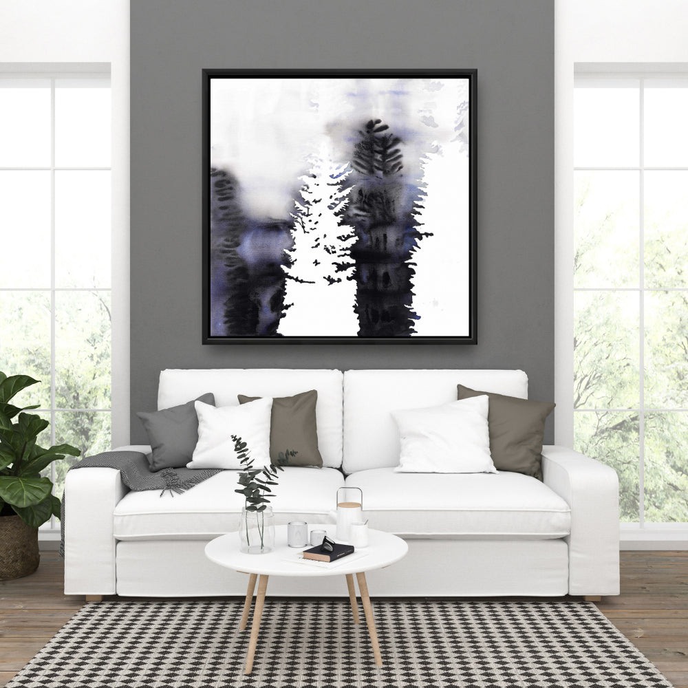 Silhouettes d'arbres - Toile encadrée bleue pour décoration de chambre