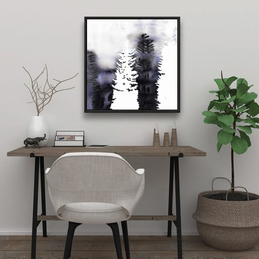 Silhouettes d'arbres - Toile encadrée bleue pour décoration de chambre