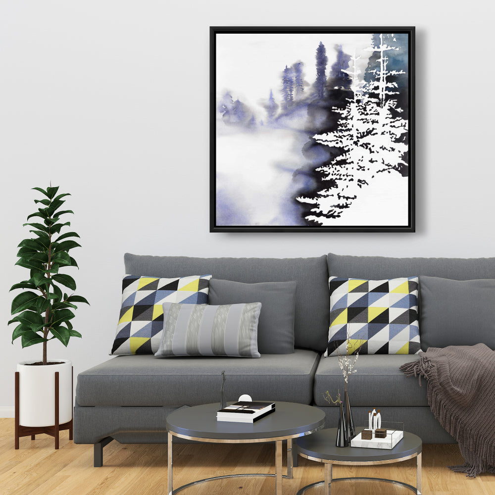 Illustrative Blue Landscapes Canvas - Silhouette of a Forest