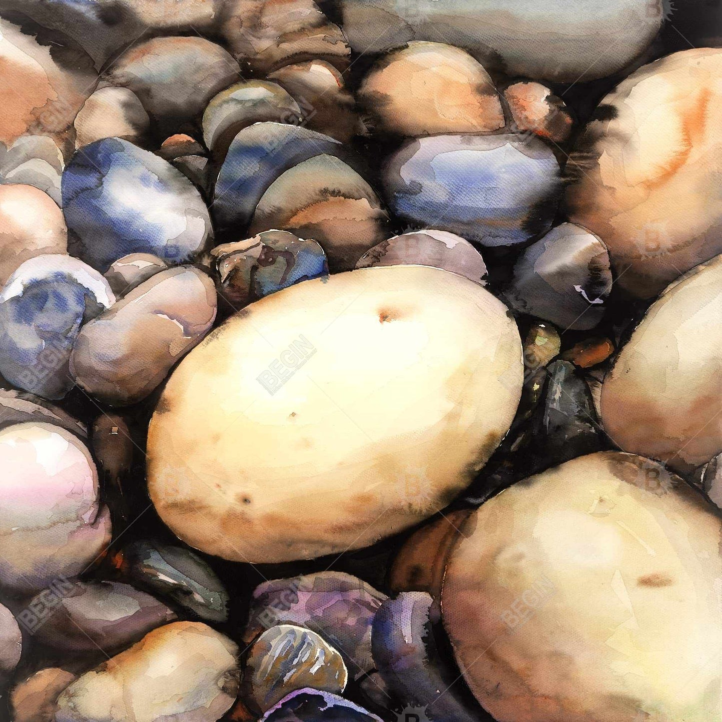 Beach Pebbles Blue Canvas | Home Decor | Landscape Shapes
