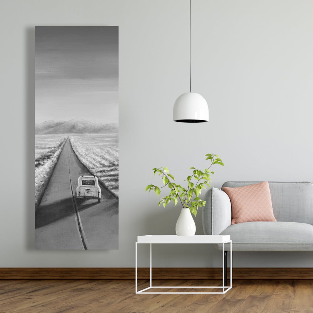 Car on the Road Canvas - Gray Mountains Wall Art Decor