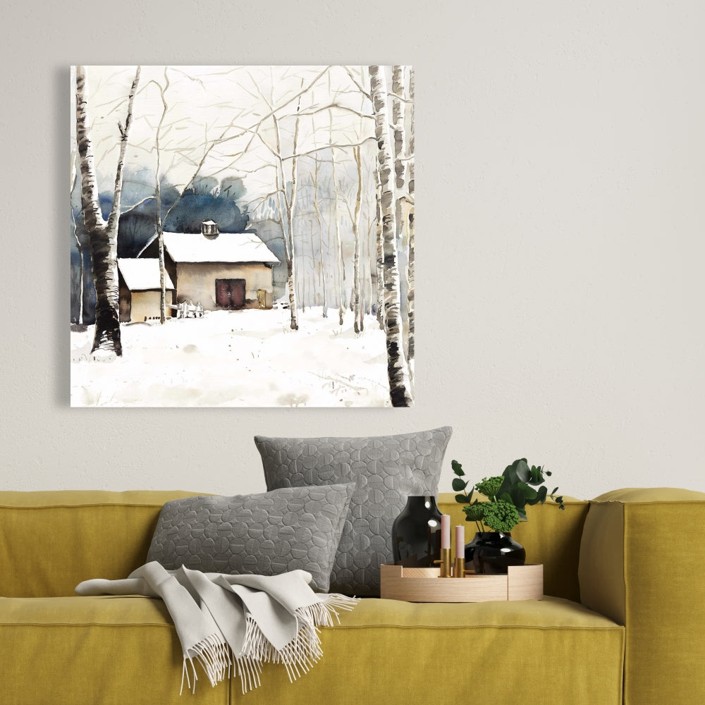 Small Winter Barn Canvas - Landscapes Trees Bedroom Decor