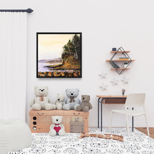 Toile encadrée verte représentant un lac paisible et des arbres | Décoration d'intérieur