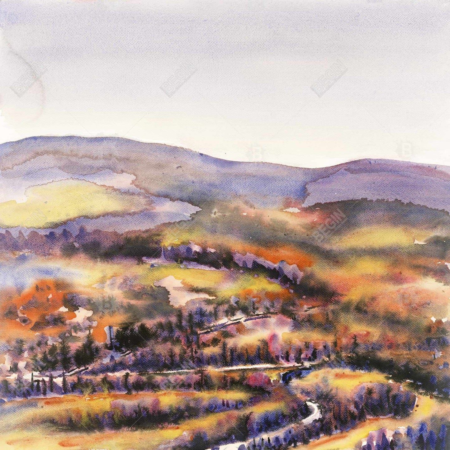 Purple Bedroom Canvas - Beautiful Hills Illustration Decor