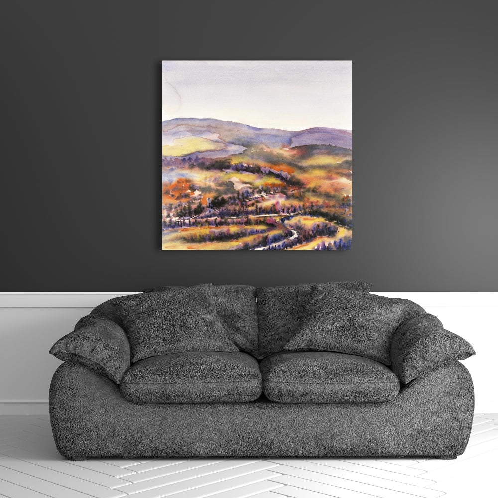 Purple Bedroom Canvas - Beautiful Hills Illustration Decor