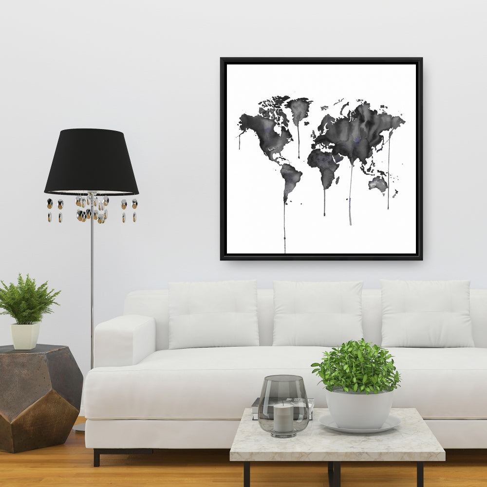 Watercolor World Map Canvas | Blue Framed Home Decor Art