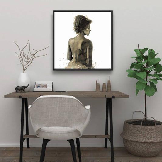 Dos d'une femme en sépia | Toile encadrée marron | Décoration de chambre