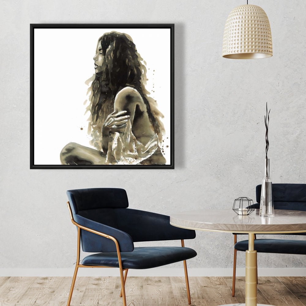Toile encadrée « Femme en sépia » | Décoration figurative pour chambre à coucher
