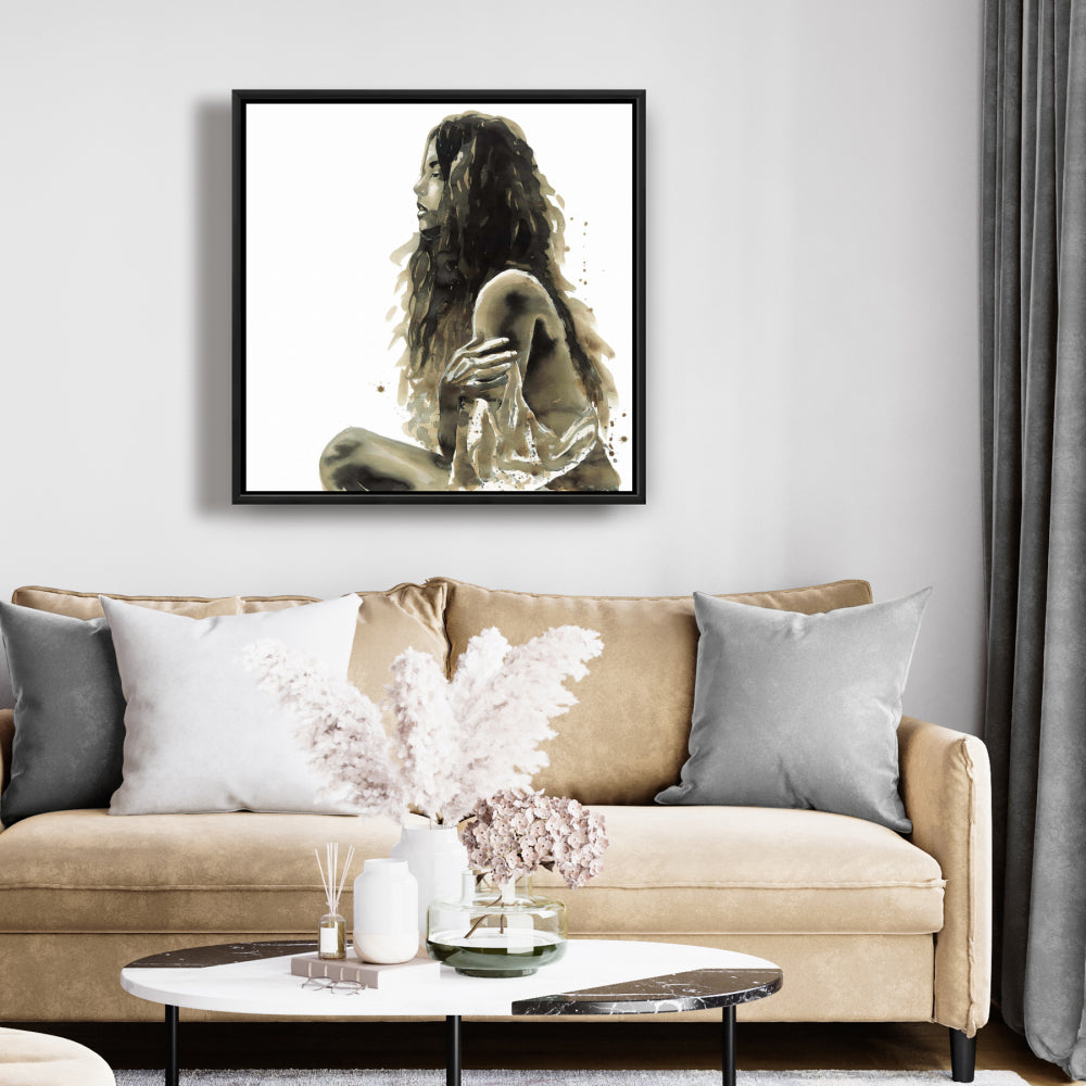 Toile encadrée « Femme en sépia » | Décoration figurative pour chambre à coucher