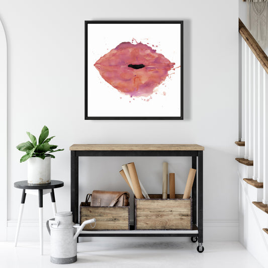 Watercolor Pink Lipstick Canvas | Beauty Bedroom Wall Decor