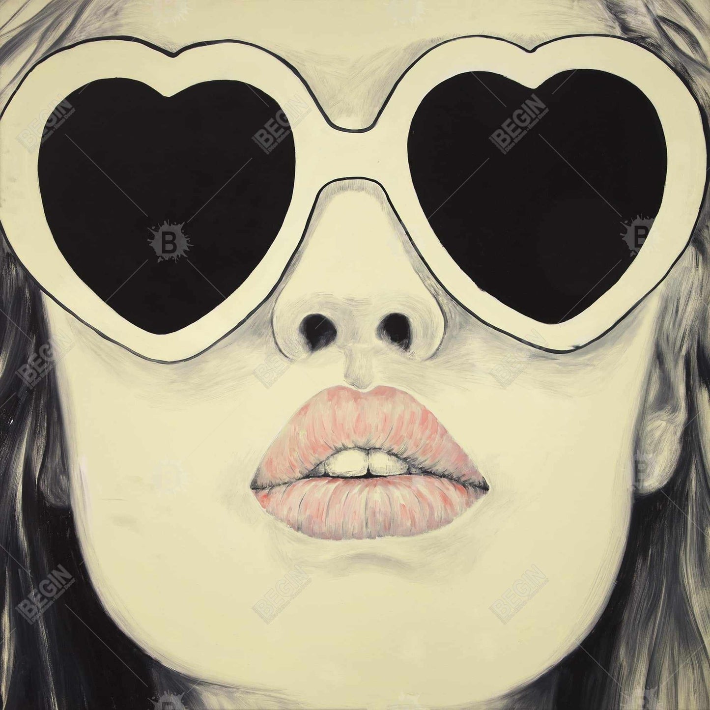 Pink Figurative Beauty Canvas - Young Lady with Glasses Decor