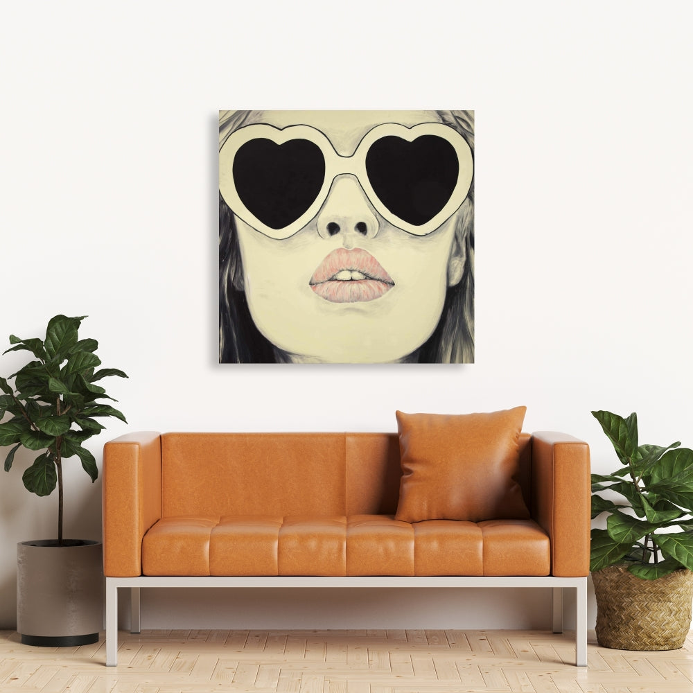 Pink Figurative Beauty Canvas - Young Lady with Glasses Decor