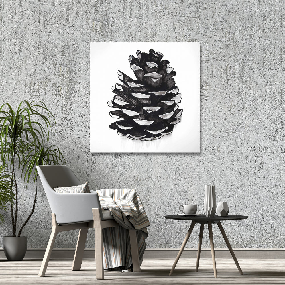 Toile Pomme de pin grise : décoration élégante pour le salon