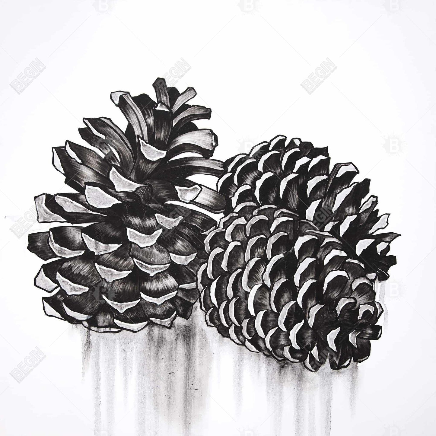 Nature morte rustique sur toile – Trois pommes de pin | Décoration de chambre