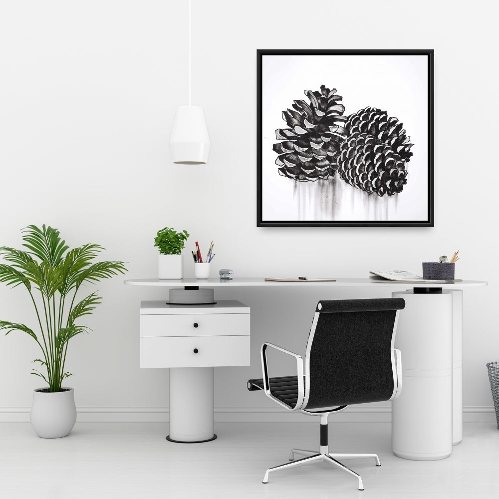 Toile encadrée « Trois petites pommes de pin » | Décoration de chambre nature morte