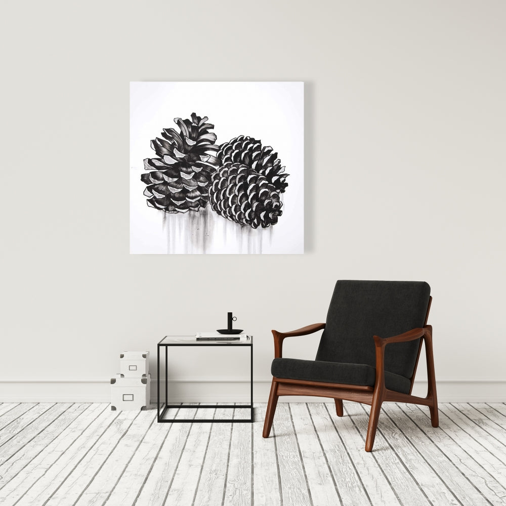 Nature morte rustique sur toile – Trois pommes de pin | Décoration de chambre