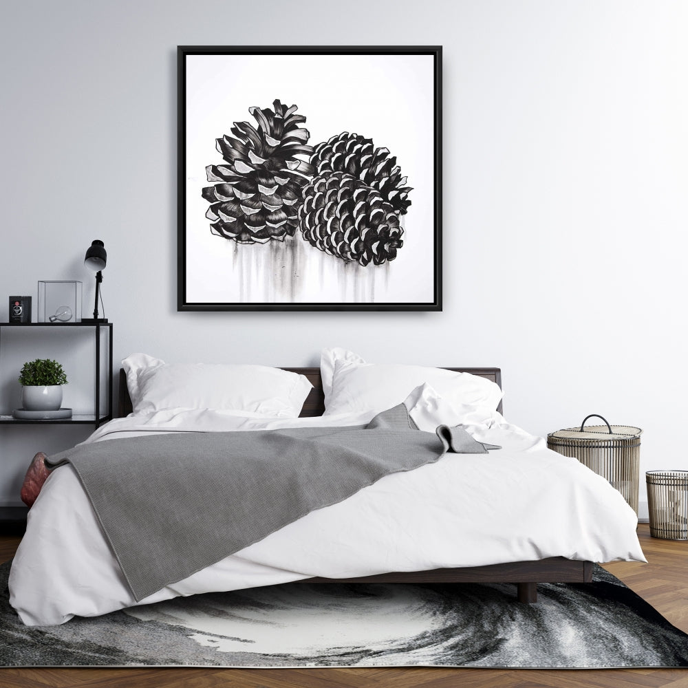 Toile encadrée « Trois petites pommes de pin » | Décoration de chambre nature morte
