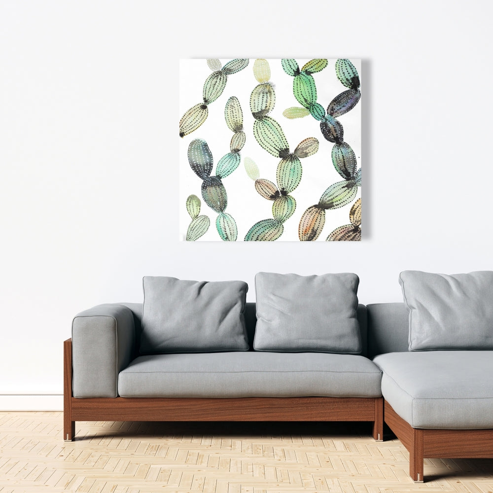 Cactus Pattern Green Floral Canvas | Botanical Bedroom Decor
