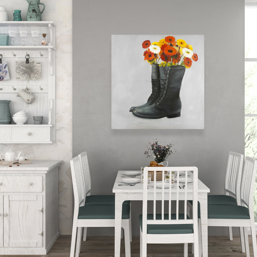 Boots Full of Flowers Gray Canvas | Shoes Floral Home Decor