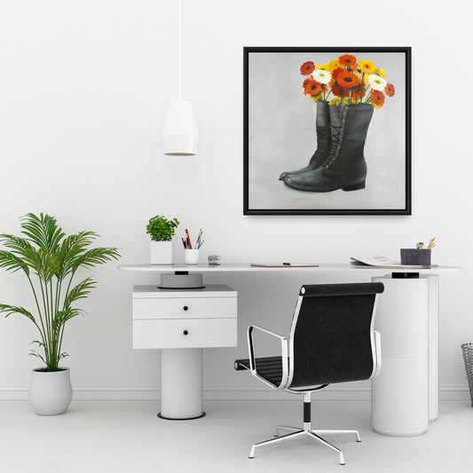 Toile de chambre à coucher « Gray Shoes » – Décoration murale « Bottes fleuries »